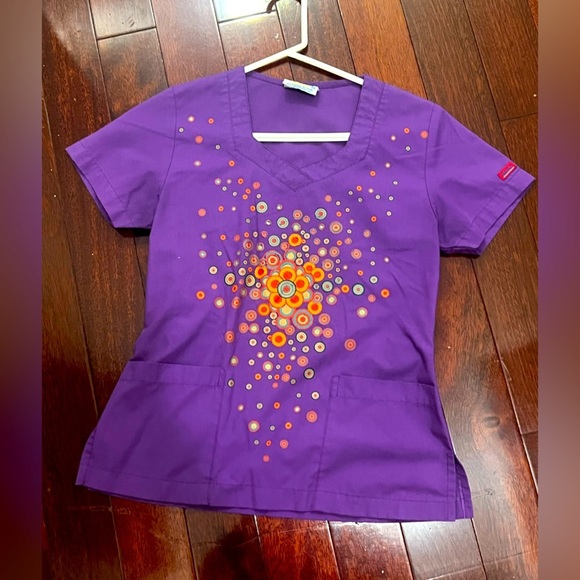 Reina Purple and Orange Women's scrub Top size XxS - Picture 1 of 4
